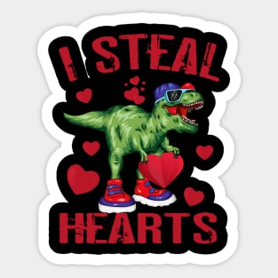 I Steal Hearts Valentines Day Dinosaur T-Rex Sticker